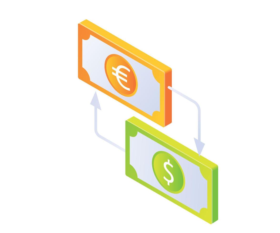 Isometric illustration of euro and dollar exchange vector