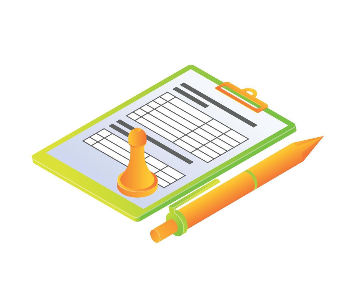 Isometric illustration of the stamp and signature of a note vector