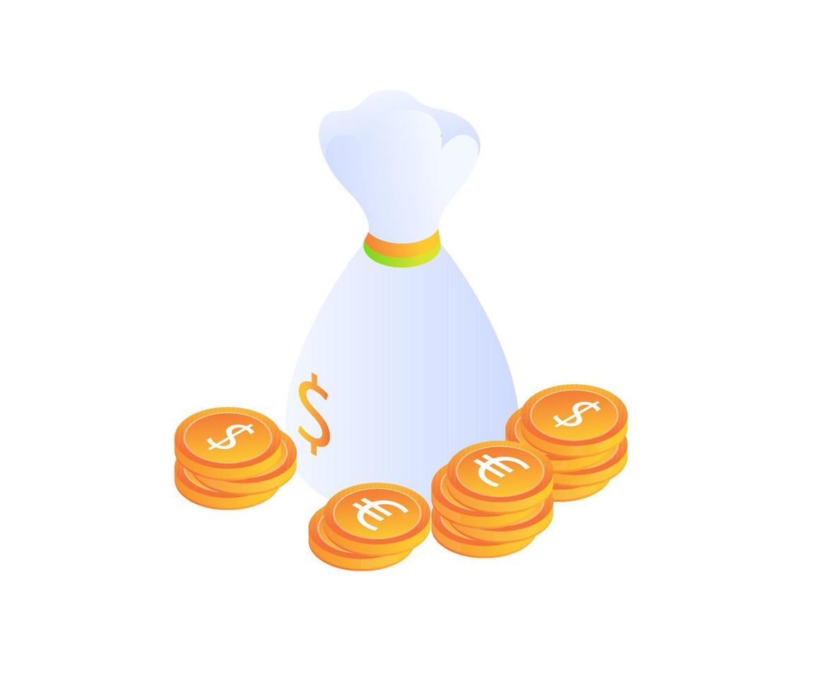 Isometric illustration of a coin bag vector