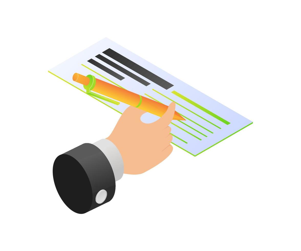 Isometric illustration of signing a check card vector