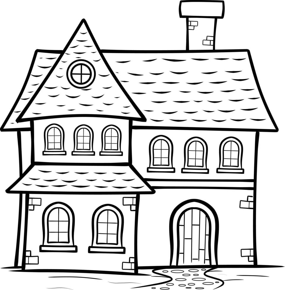 Linda casa ilustración aislada sobre fondo blanco página para colorear para niños vector