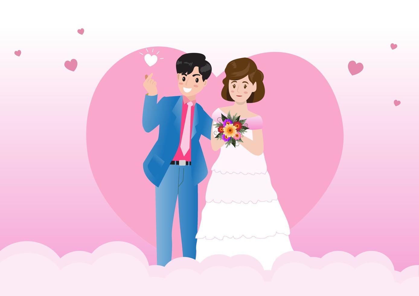 Young Bride and Groom. Wedding Concept. Colorful Vector Illustration