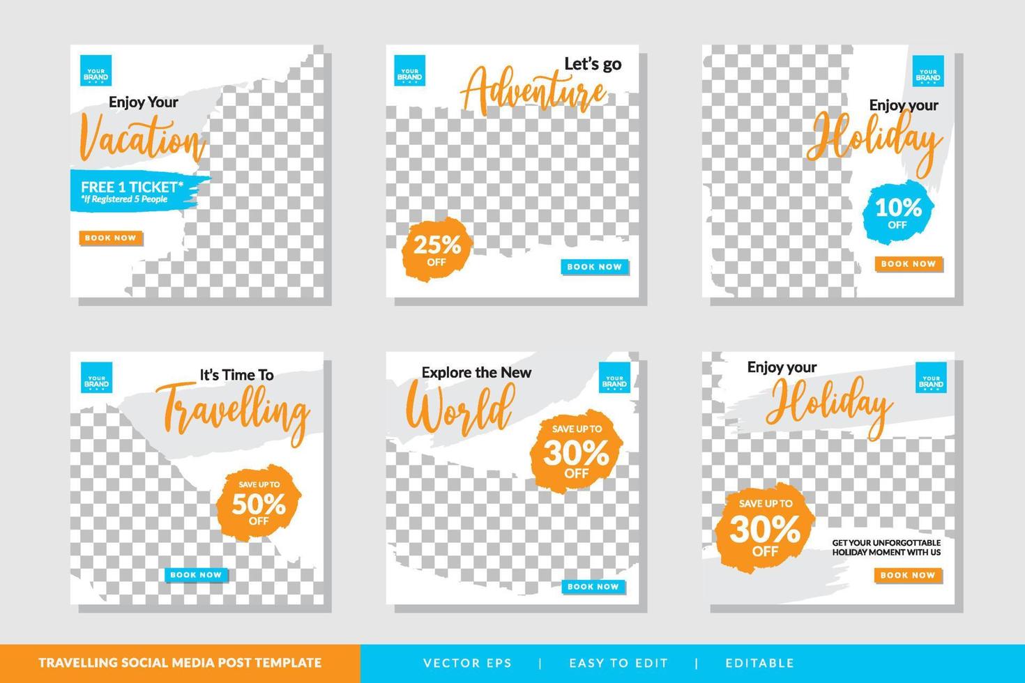 Travelling social media post design template Vector