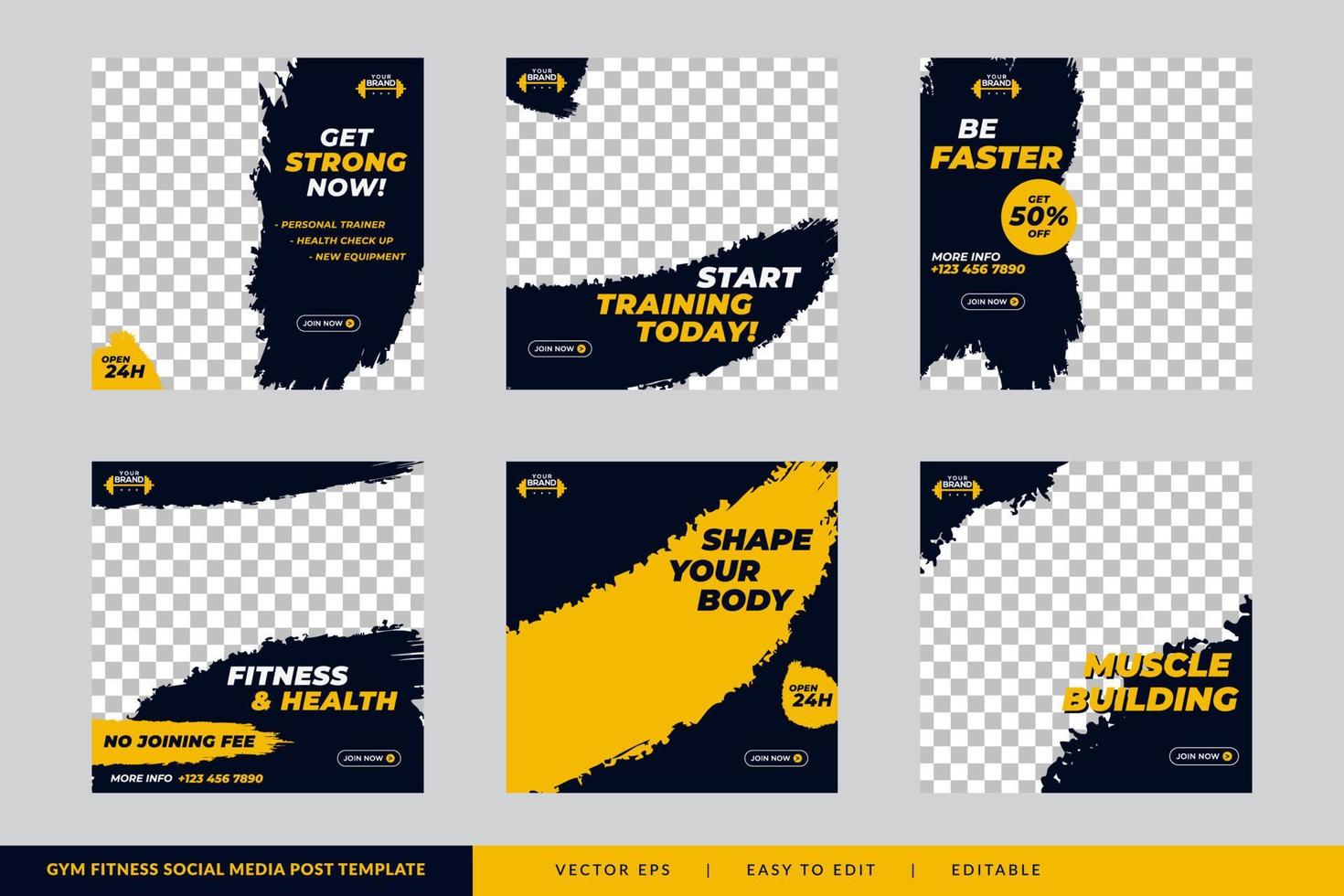 Gym Fitness social media post design template Vector