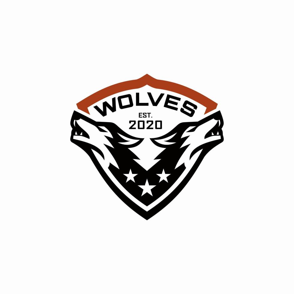 Wolf mascot vector art. Frontal symmetric image of wolf looking dangerous. Vector icon.