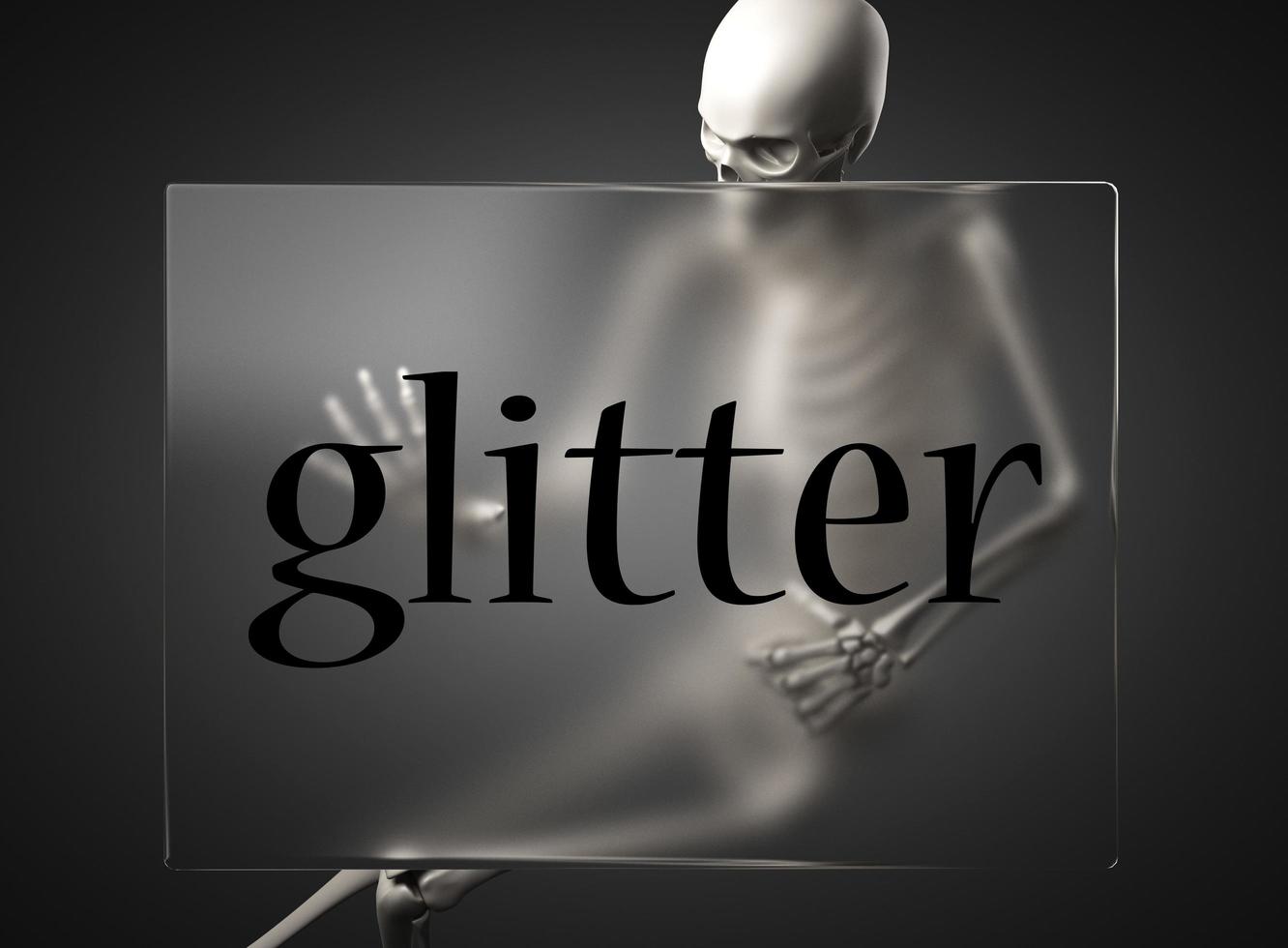 glitter word on glass and skeleton photo