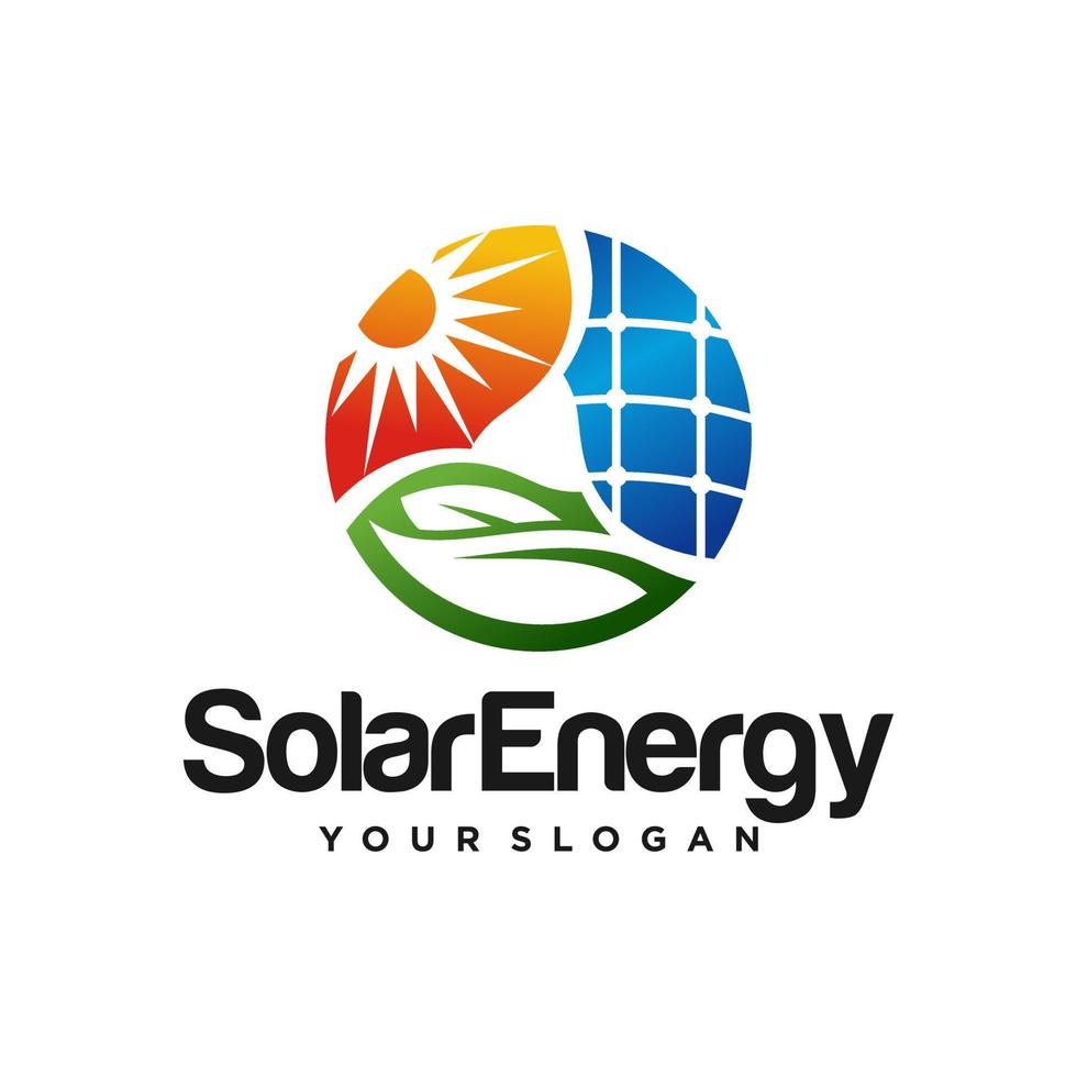 Green Solar panel energy electric electricity and Leaf Energy logo design vector template