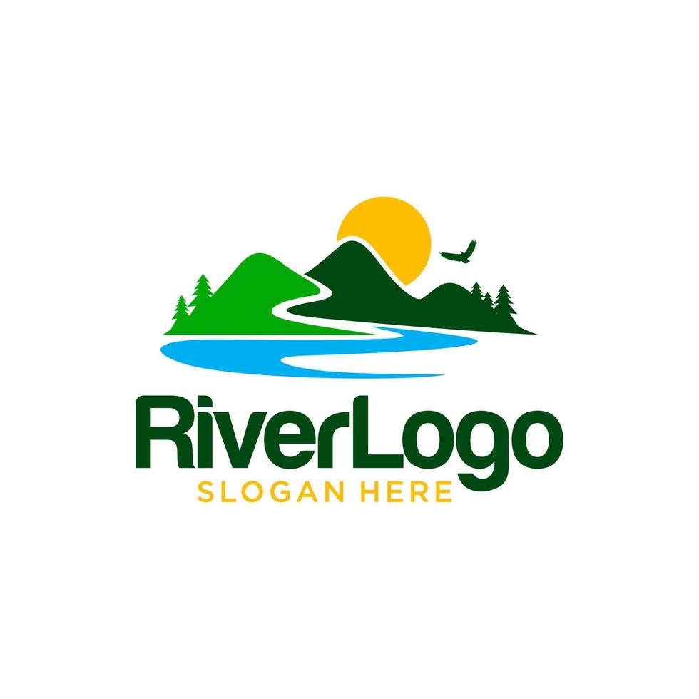 River Mountain Logo Design Vector Template