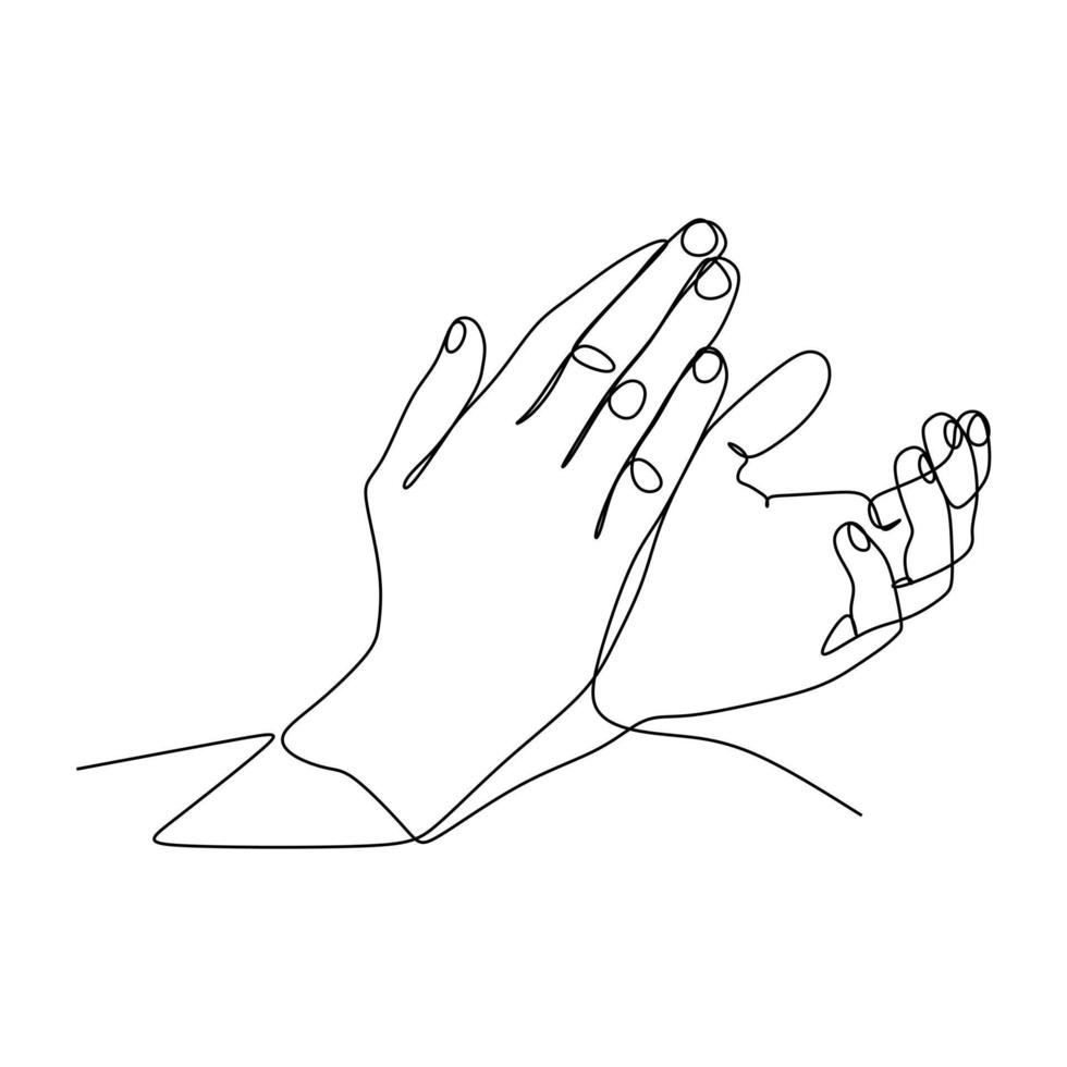 Continuous one line drawing clapping hands. Sign or symbol of cheering or supporting. Communication with hand gestures Single line draw design vector graphic illustration