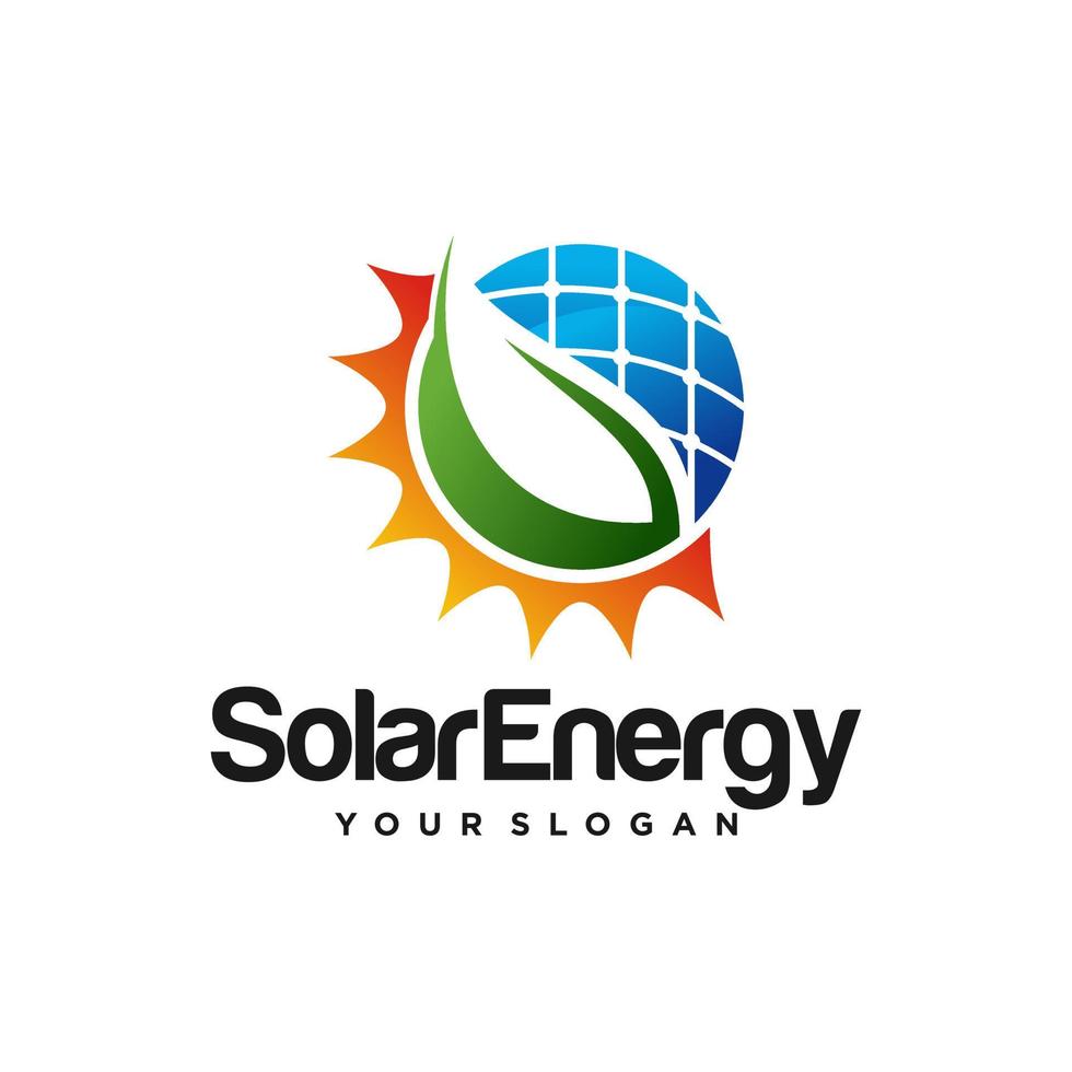 Green Solar panel energy electric electricity and Leaf Energy logo design vector template