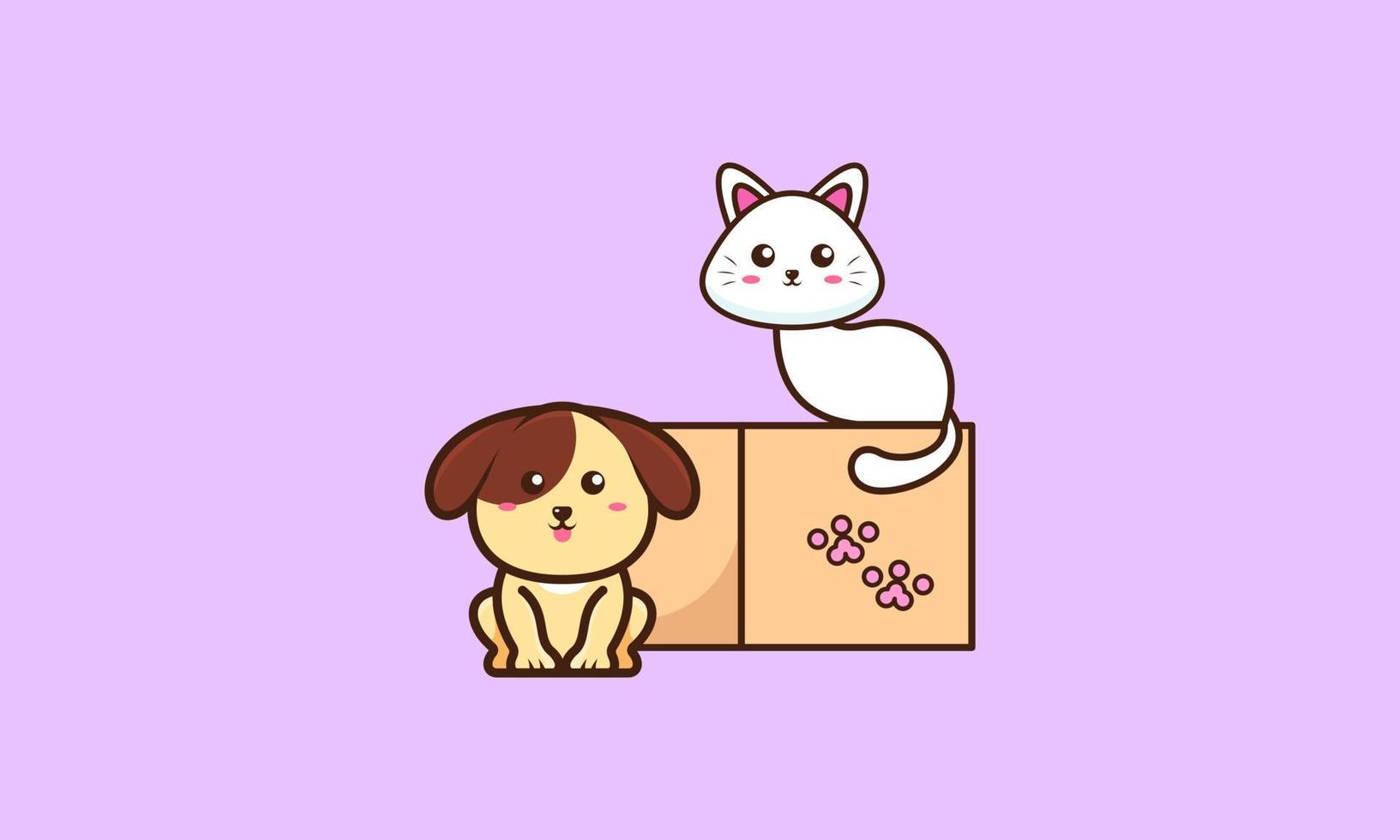 Cute cat and dog friend cartoon vector illustration. Animal friend icon concept