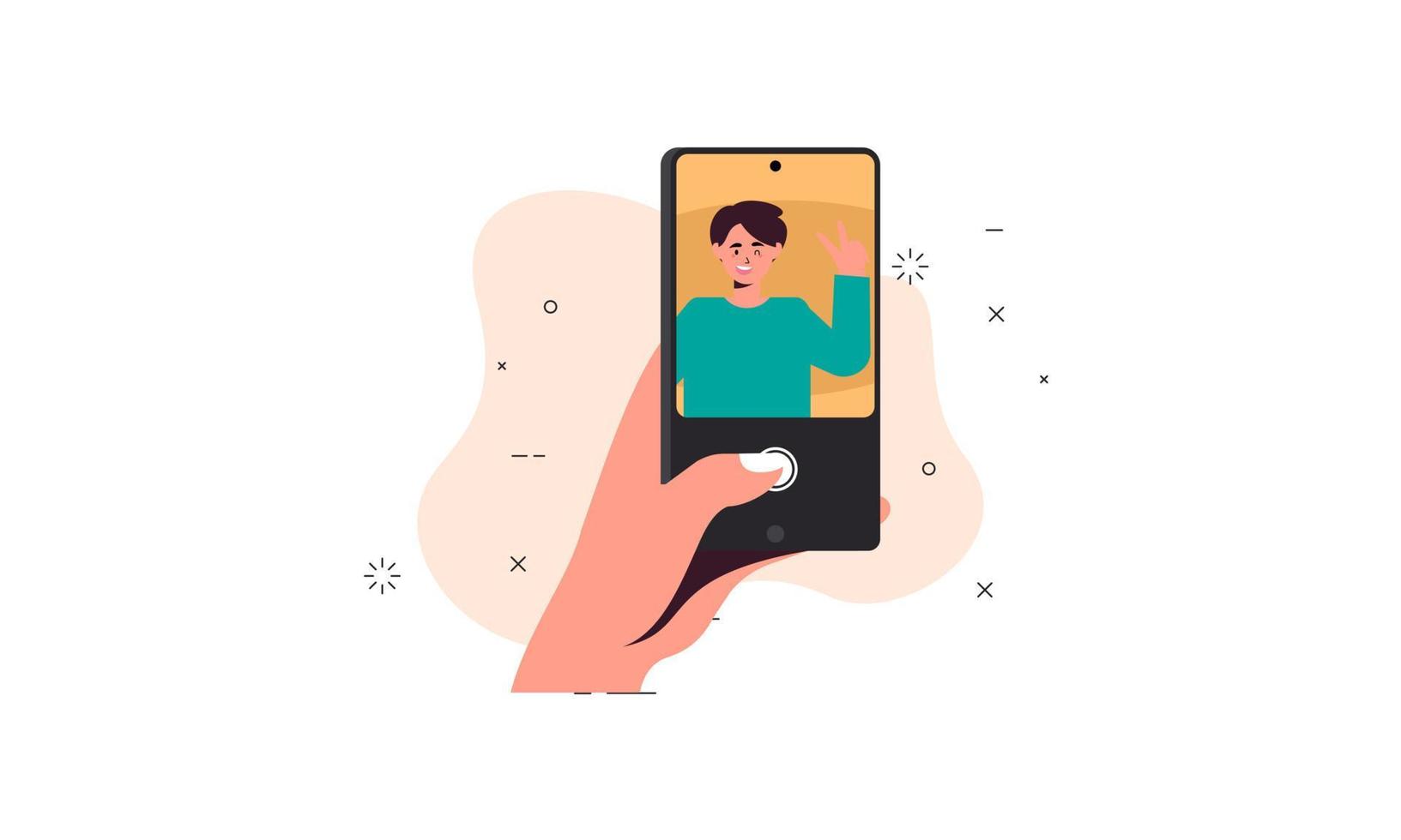 amigos tomando una selfie. ilustración del concepto de amistad y juventud vector