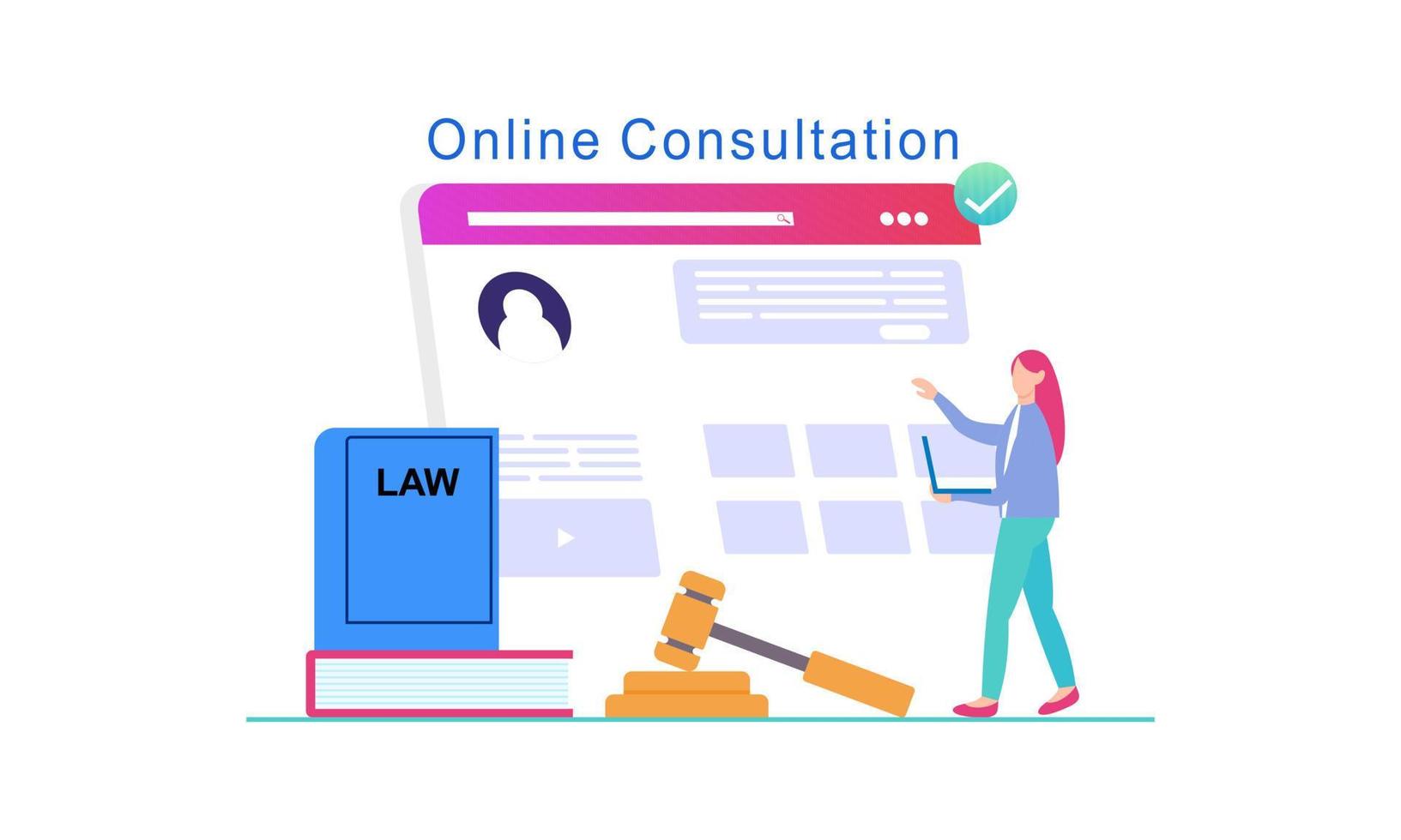 Legal advice online service, lawyer website vector illustration