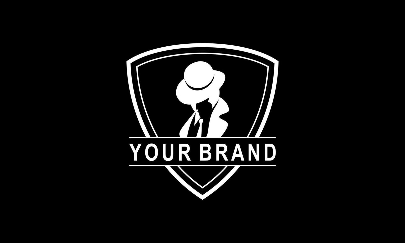 Mafia logo emblems with character abstract silhouette men head in hat . Vintage vector illustration