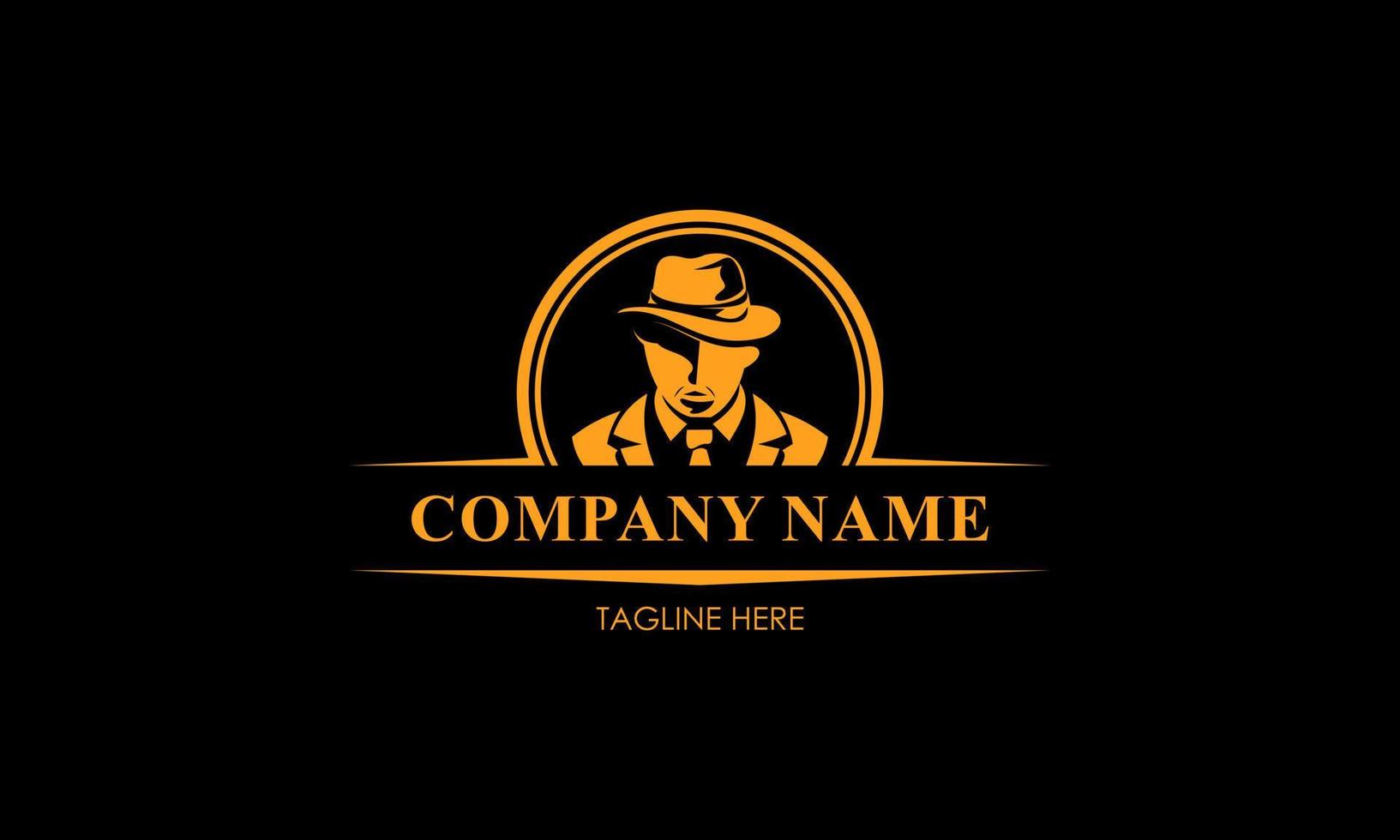 Mafia logo emblems with character abstract silhouette men head in hat . Vintage vector illustration