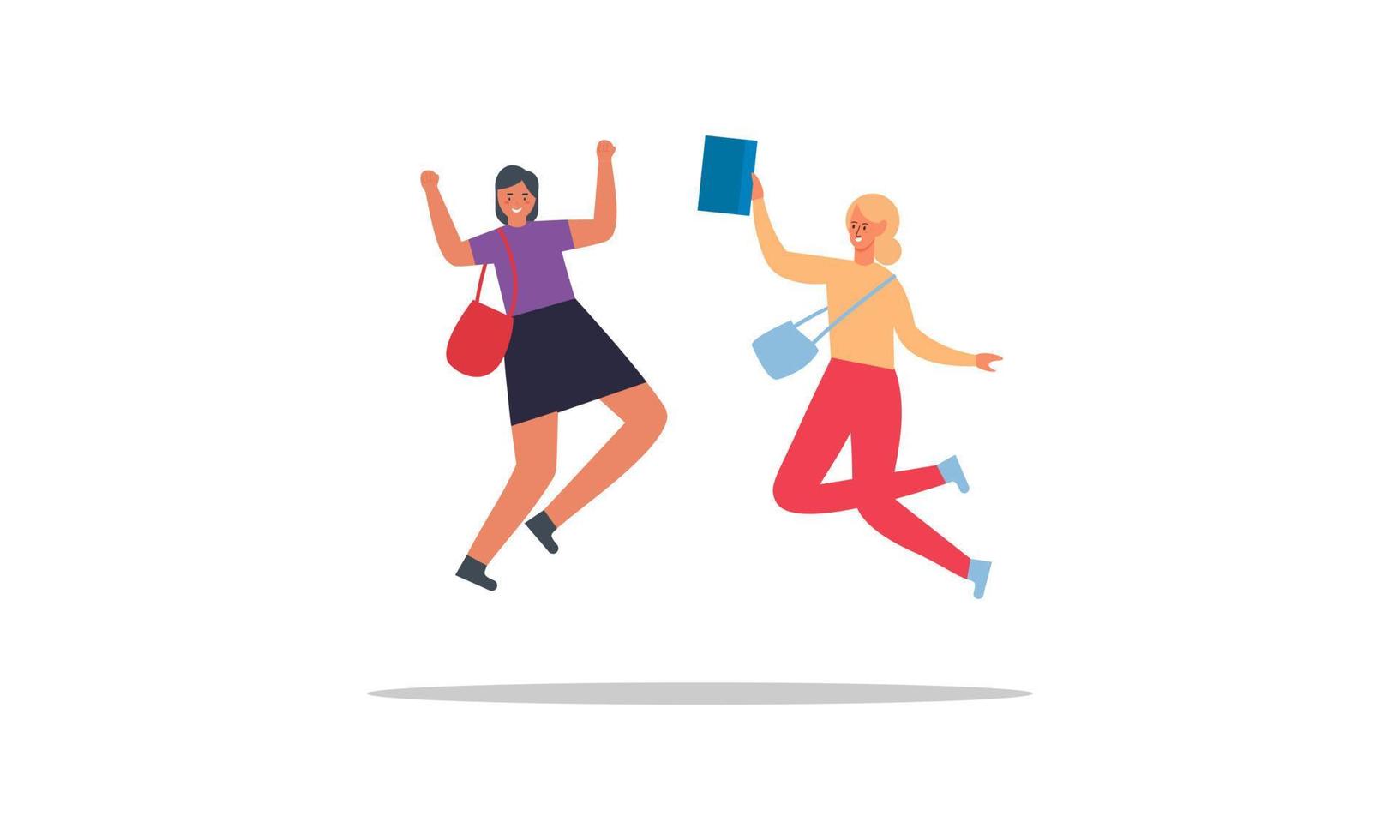 Happy students jumping illustration concept vector