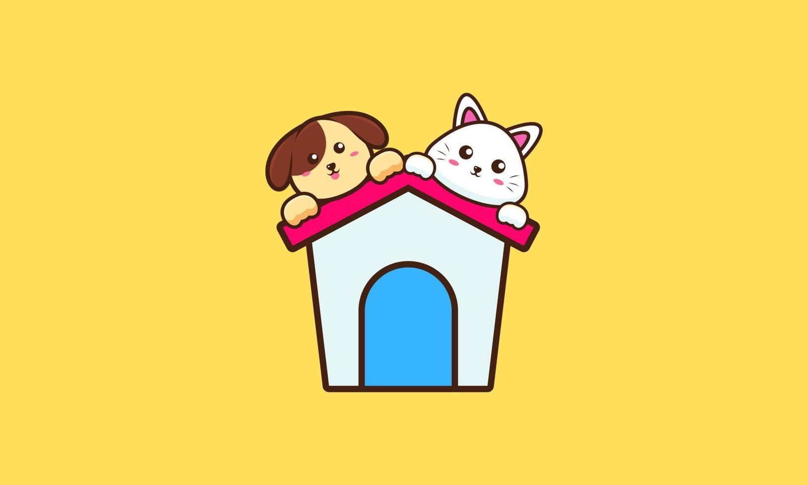lindo gato y perro amigo dibujos animados vector ilustración. concepto de icono de amigo animal