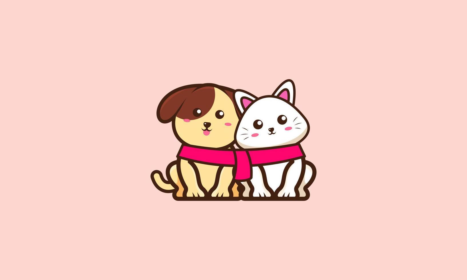 Cute cat and dog friend cartoon vector illustration. Animal friend icon concept