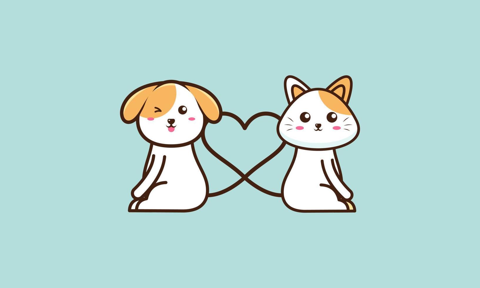 Cute cat and dog friend cartoon vector illustration. Animal friend icon concept