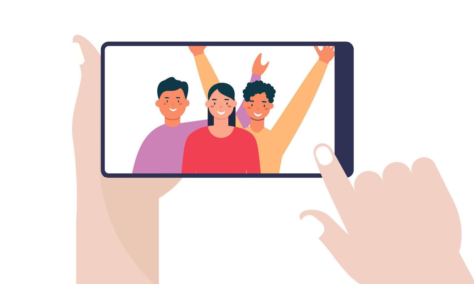 amigos tomando una selfie. ilustración del concepto de amistad y juventud vector