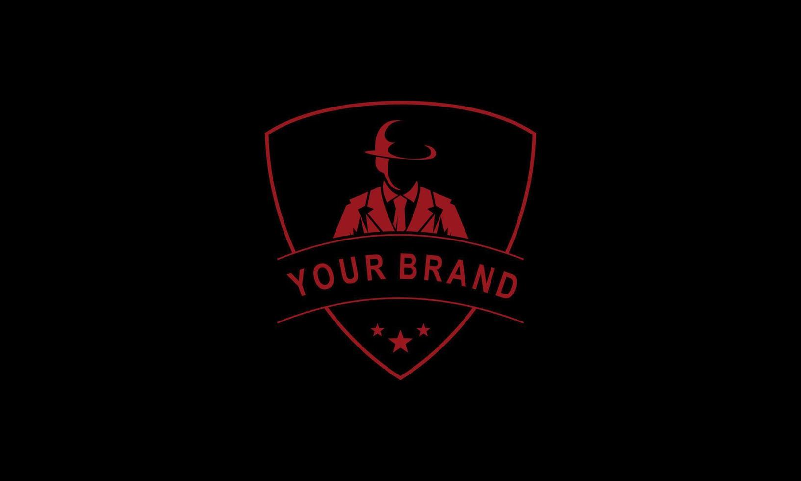 Mafia logo emblems with character abstract silhouette men head in hat . Vintage vector illustration
