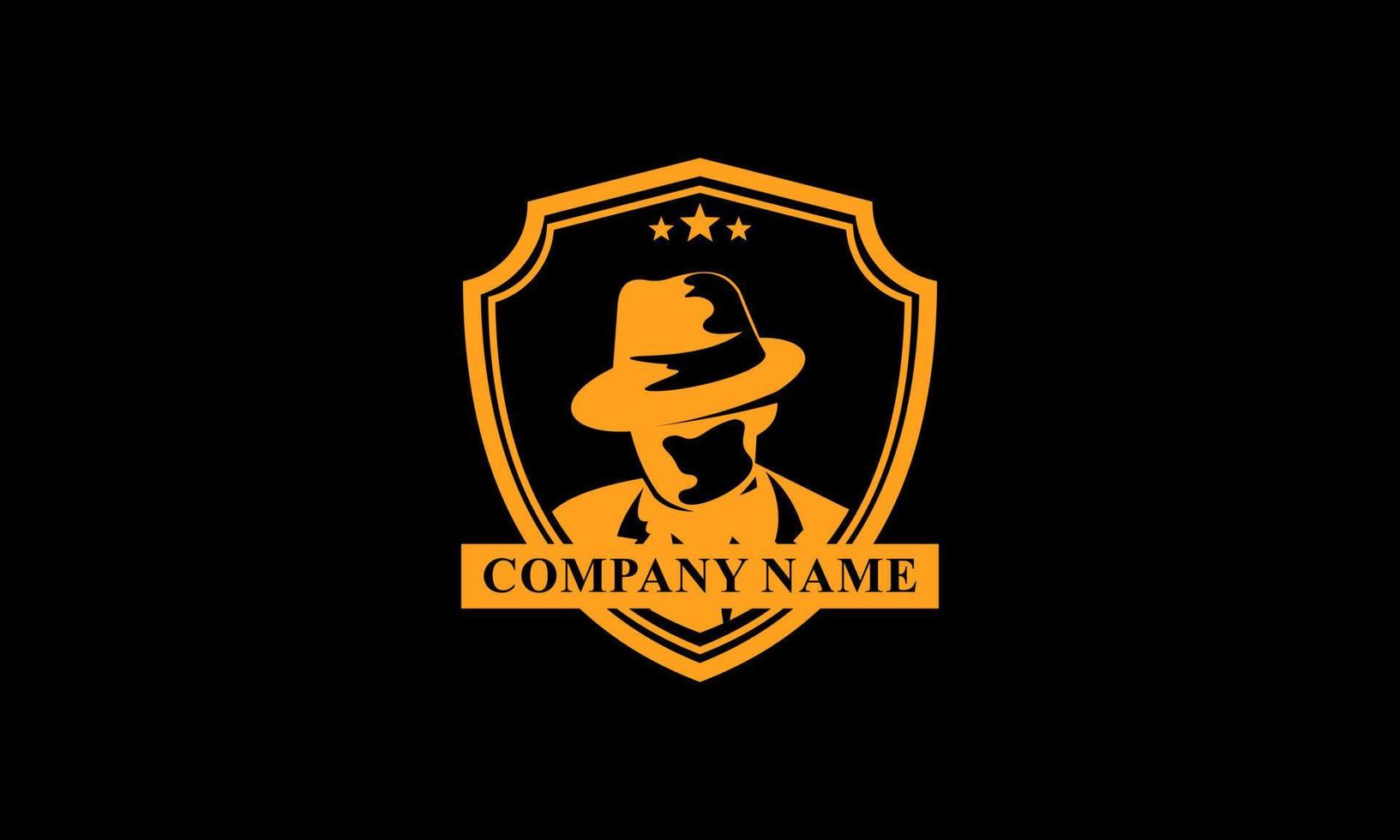 Mafia logo emblems with character abstract silhouette men head in hat . Vintage vector illustration