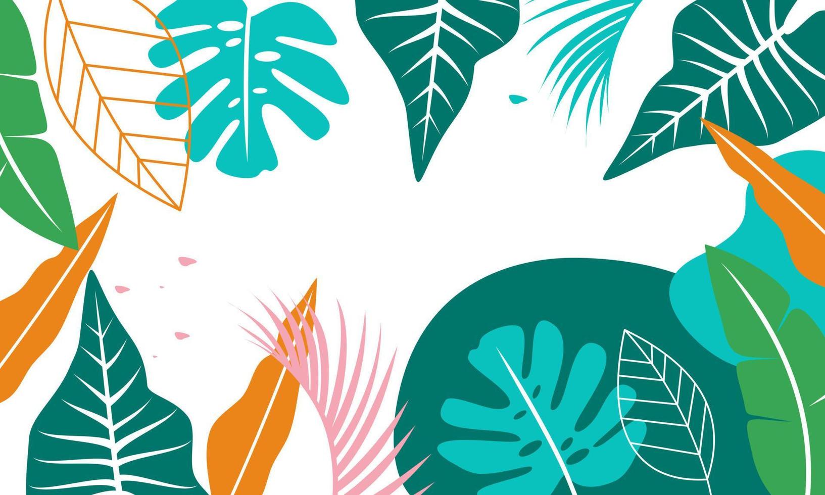 Flat tropical leaves background vector