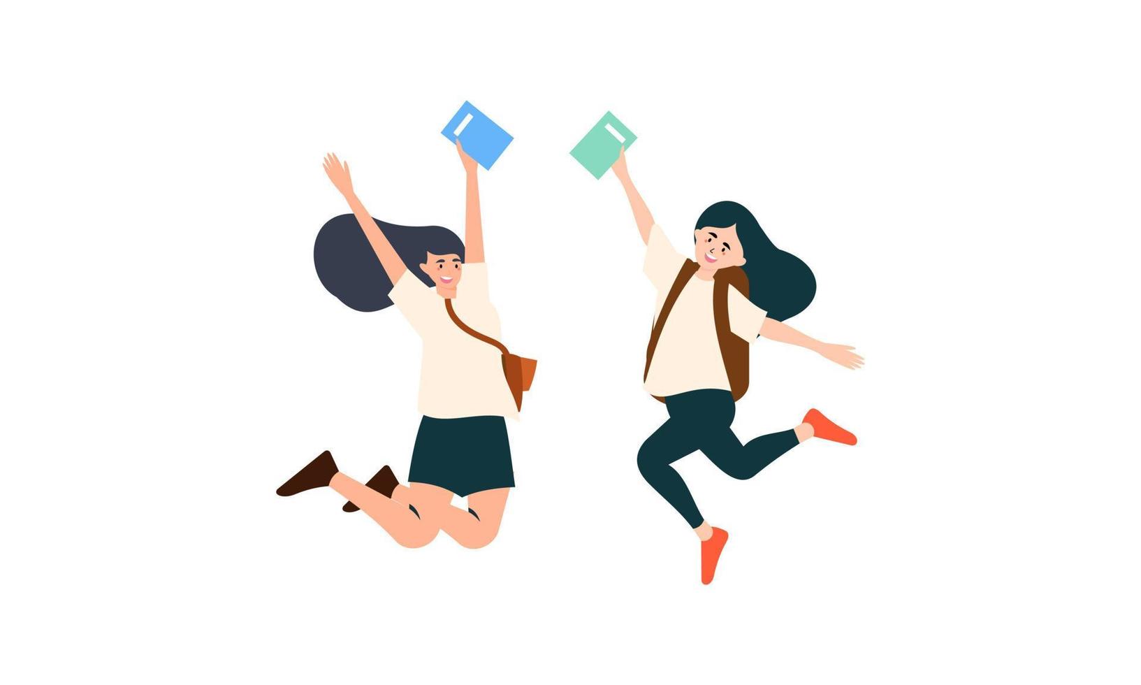 Happy students jumping illustration concept vector