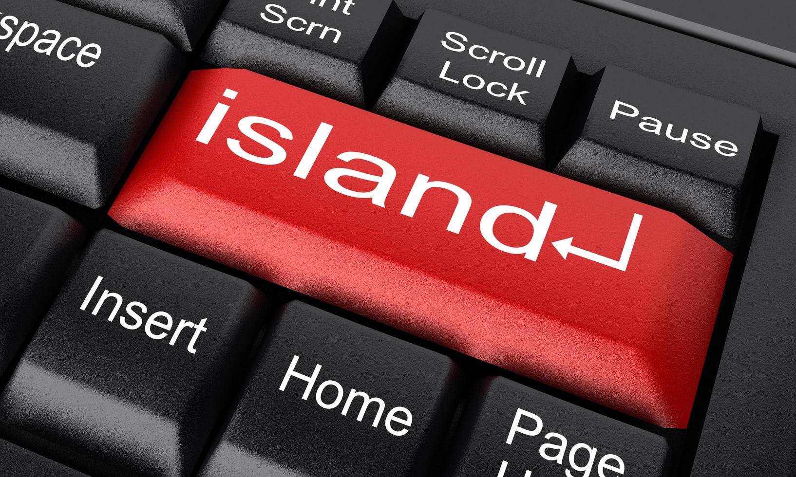 island word on red keyboard button photo