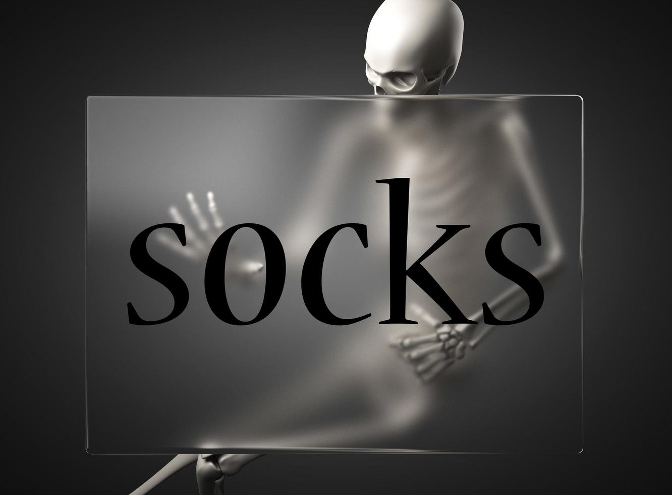 socks word on glass and skeleton photo