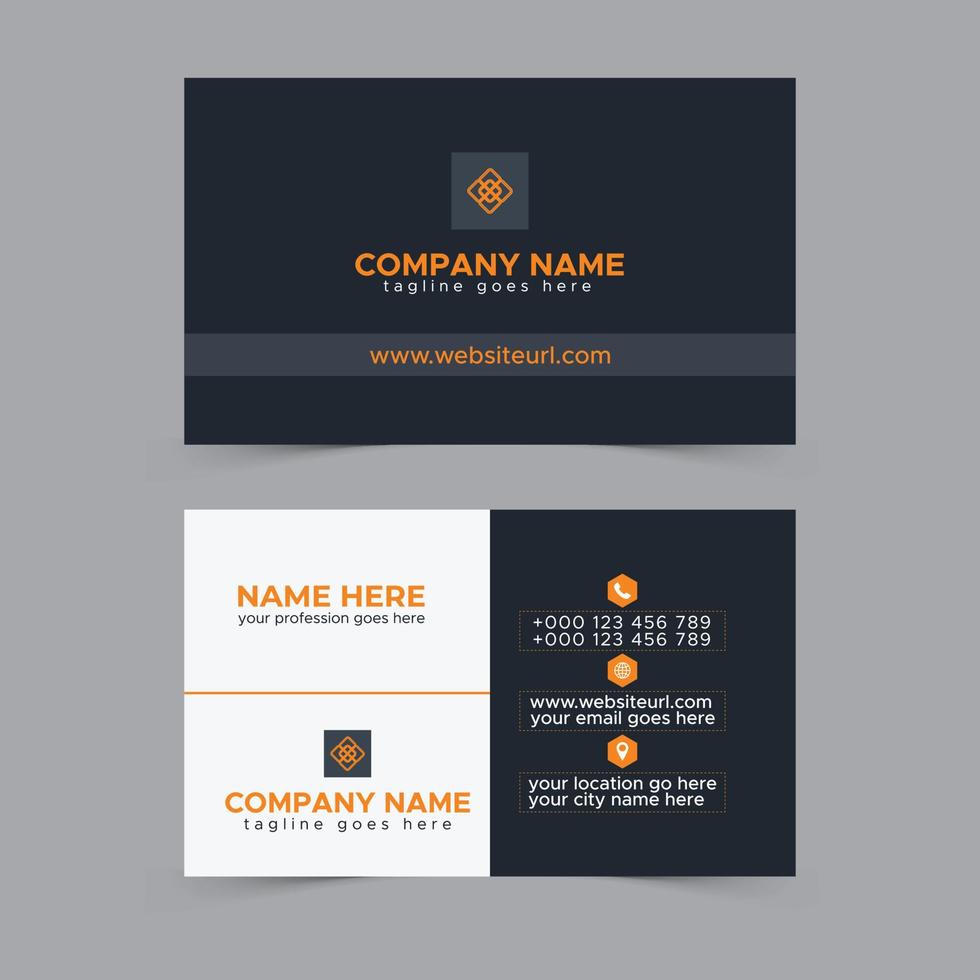 Creative, Corporate and Modern Business Card Template Design with Black and Orange Color Layout Vector