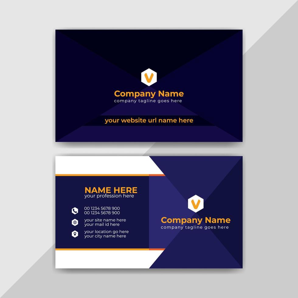 Creative, Corporate and Modern Business Card Template Design with Navy Blue and orange Color Layout Vector