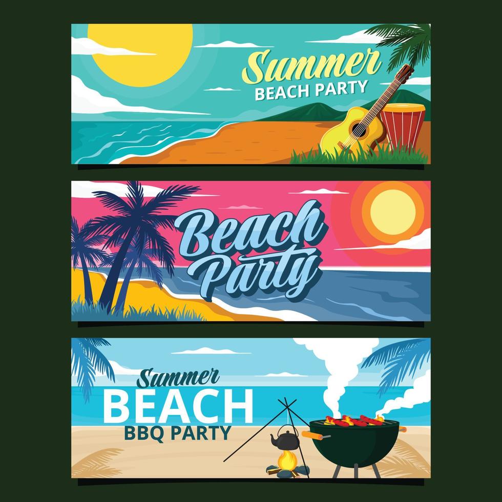 conjunto de banners de fiesta en la playa de verano vector