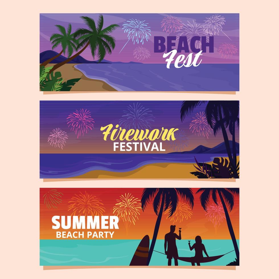 Firework Beach Festival Banner vector