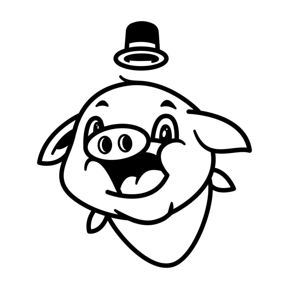 pig close up illustration line art vector