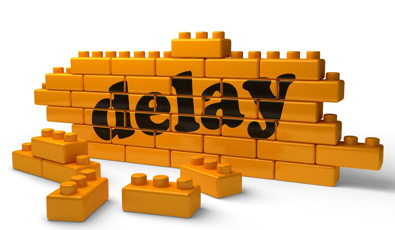 delay word on yellow brick wall photo