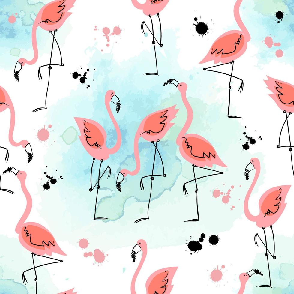 Seamless pattern with flamingos on a watercolor background. Summer motifs. Vector. vector