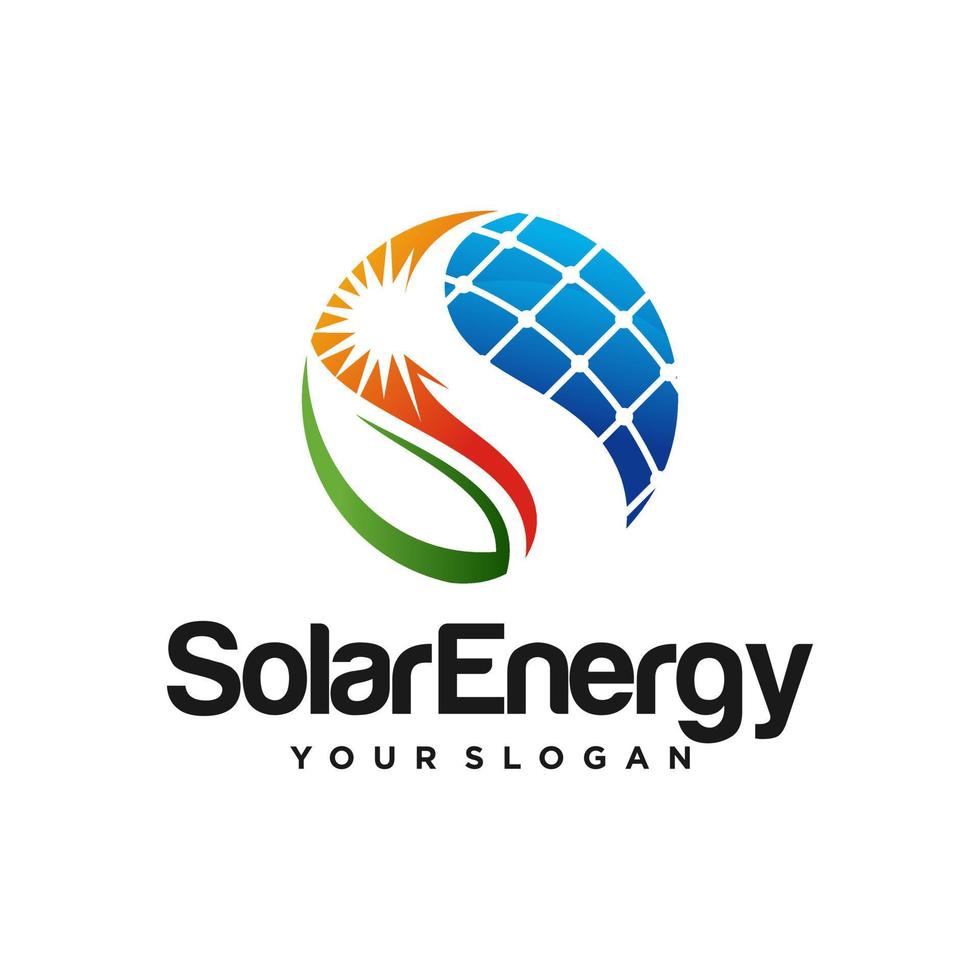 Green Solar panel energy electric electricity and Leaf Energy logo design vector template