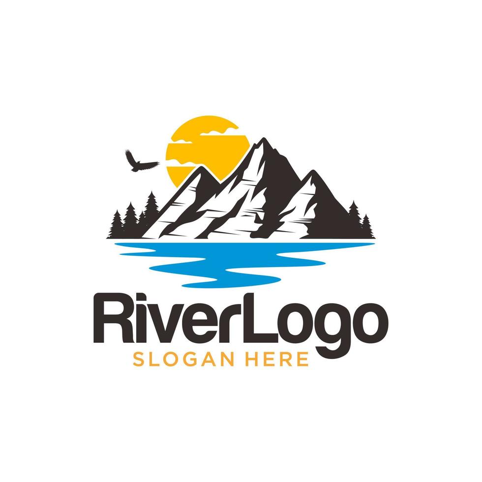 plantilla de vector de diseño de logotipo de montaña de río