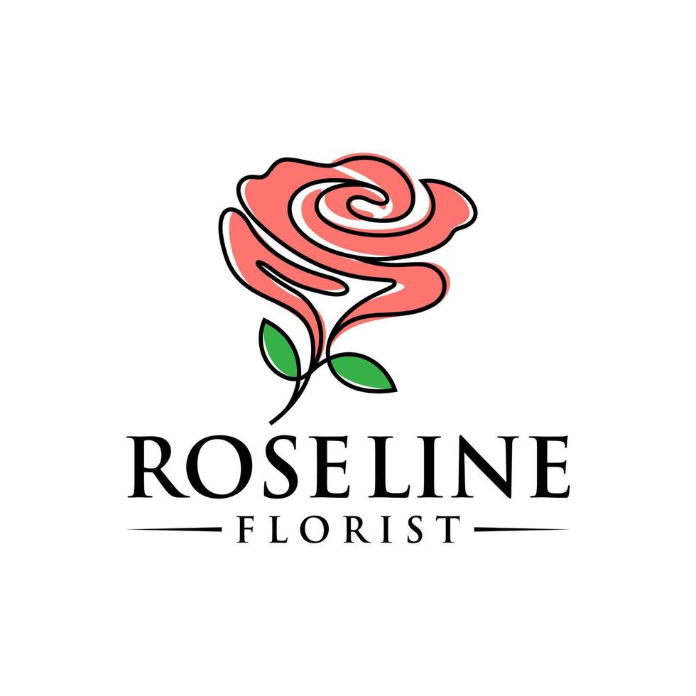 rose vector logo design template, minimal line petal beauty icon, salon floral abstract sign, vector illustration