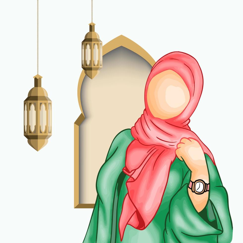 dibujado a mano ramadan kareem ilustración hijab mujer musulmana vector