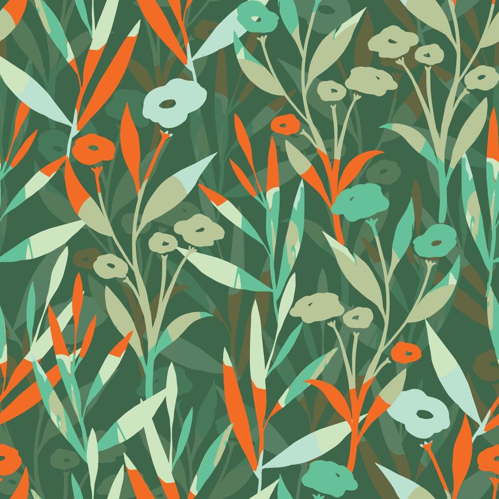 seamless green abstract flowers and leaves pattern background , greeting card or fabric vector