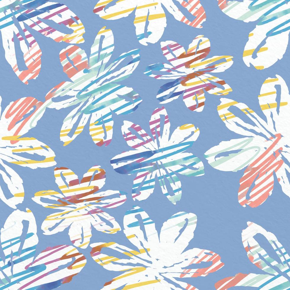 seamless abstract hand draw flowers pattern on blue paper background , greeting card or fabric vector