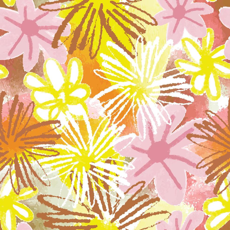 seamless hand drawn mixed abstract flowers pattern background , greeting card or fabric vector