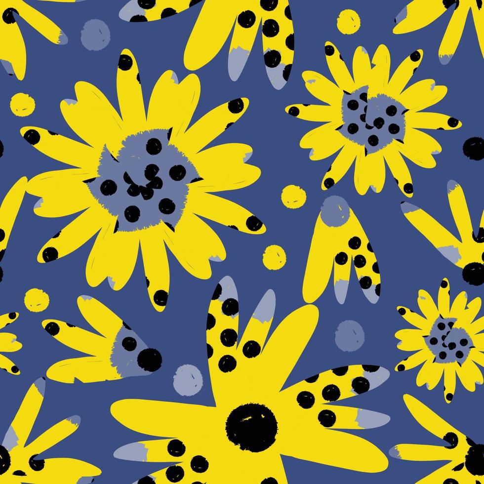 Fondo de patrón de girasoles abstractos dibujados a mano sin costuras, tarjeta de felicitación o tela vector