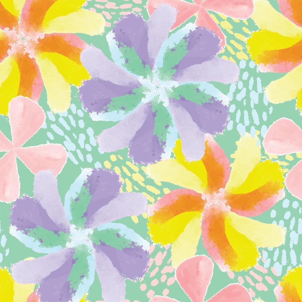 Fondo de patrón de flores de colores mezclados dibujados a mano sin costuras, tarjeta de felicitación o tela vector
