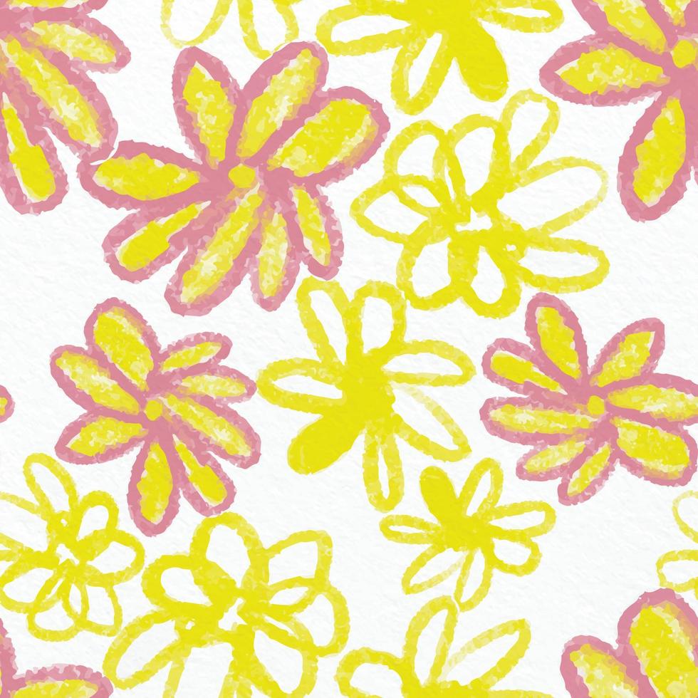 seamless hand drawn pink and yellow flowers pattern background , greeting card or fabric vector