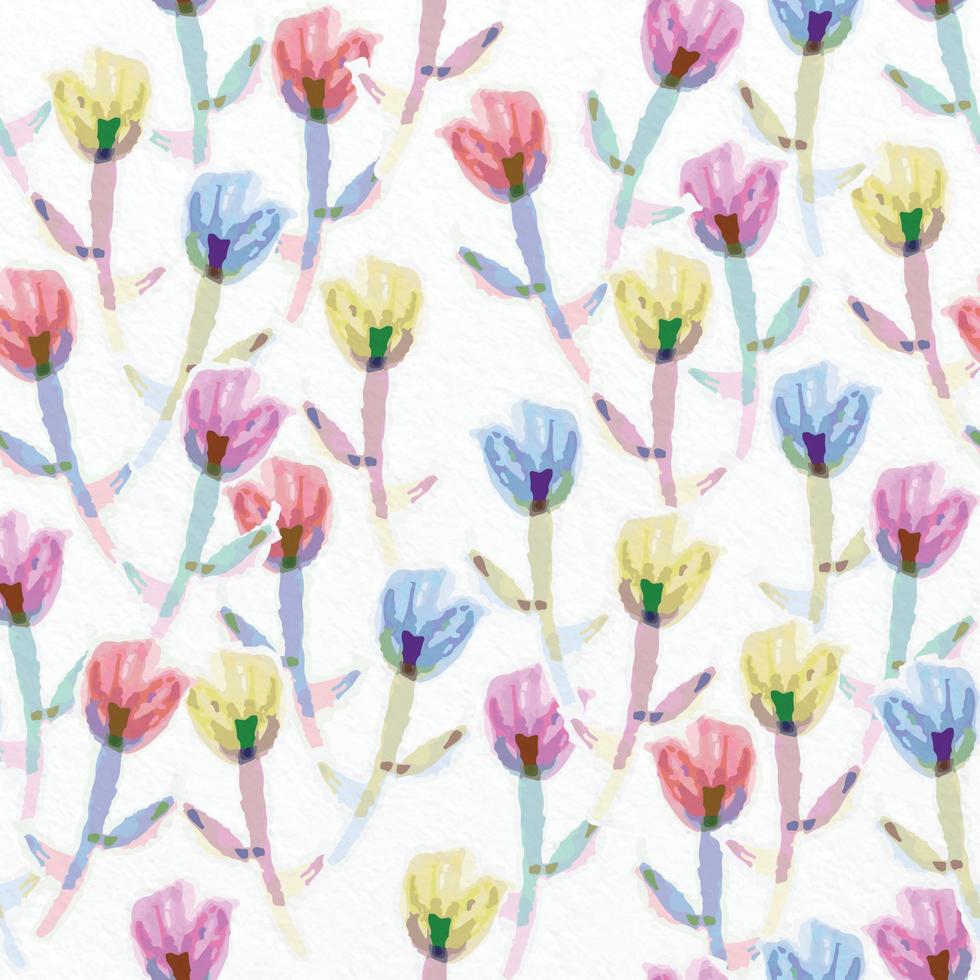 seamless mixed rainbow watercolour flowers pattern on paper texture background , greeting card or fabric vector