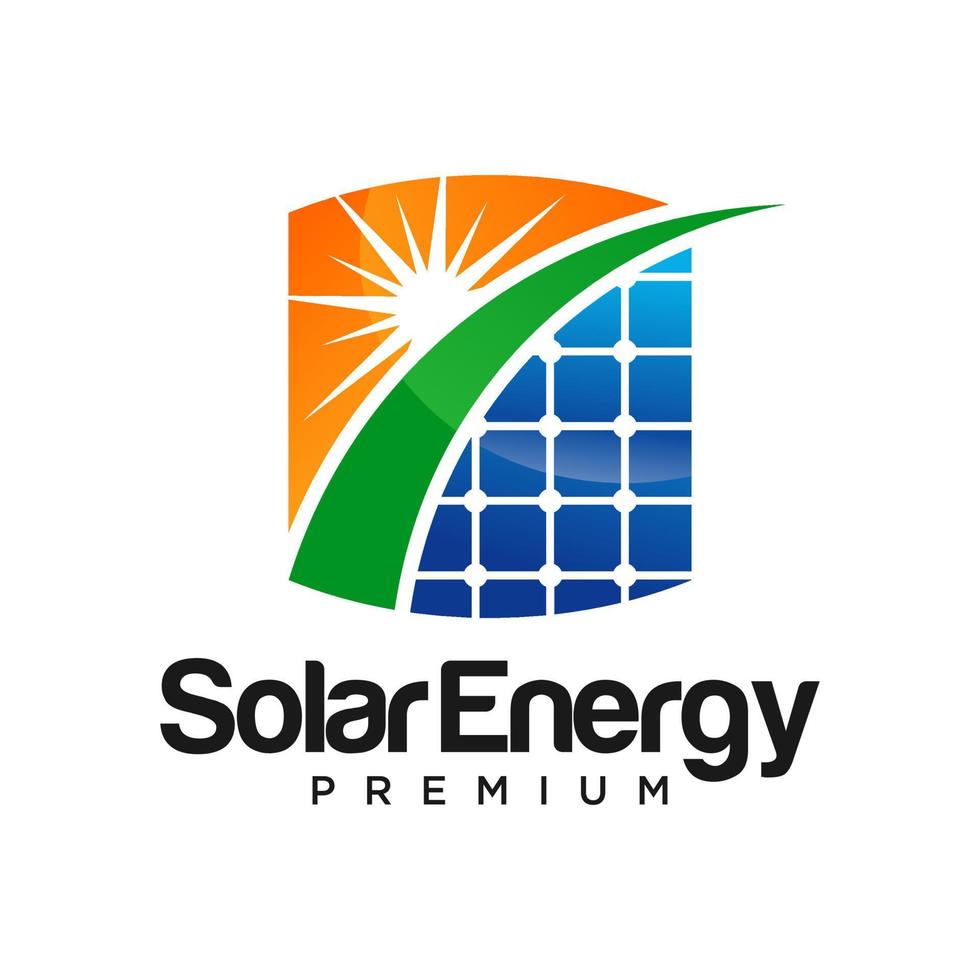 Green Solar panel energy electric electricity and Leaf Energy logo design vector template