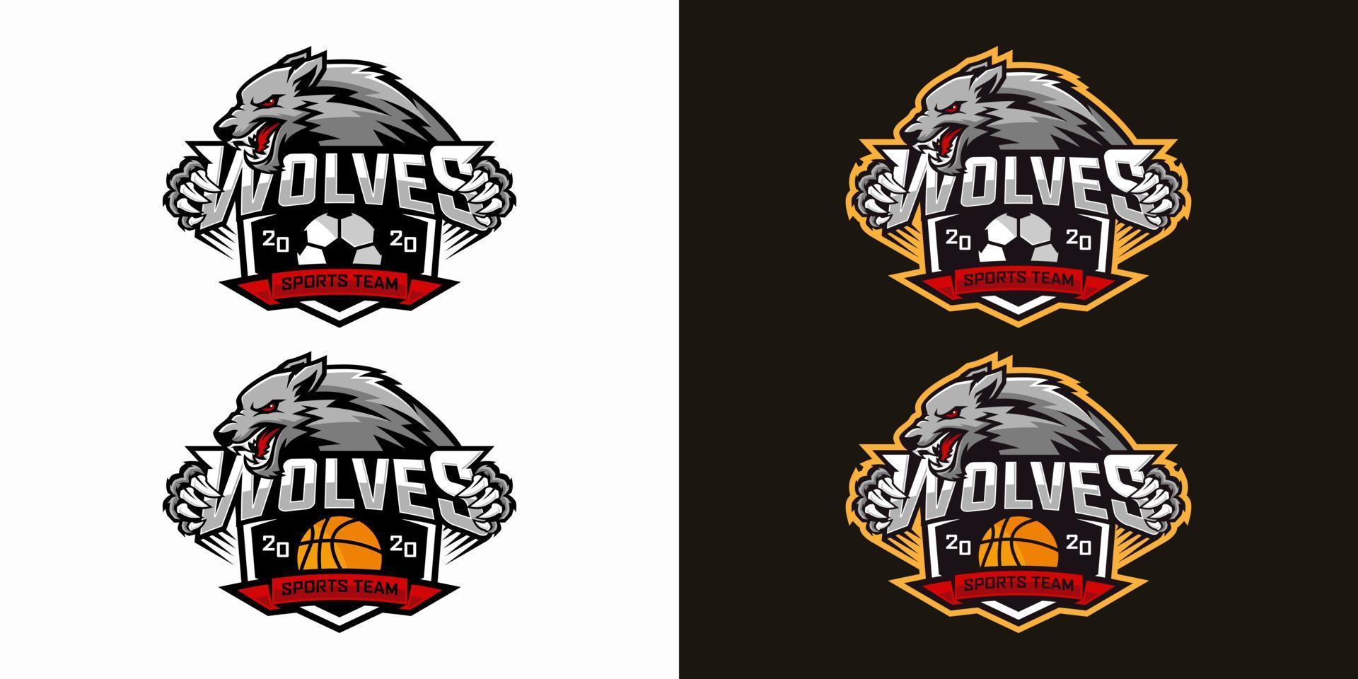 Ilustración de vector de diseño de logotipo de equipo de fútbol de lobo